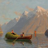 «Альпийский пейзаж с пастушкой и козами», Ганс Даль — описание картины