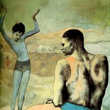 Арлекин и его возлюбленная (странствующие гимнасты), Пикассо, 1901 г