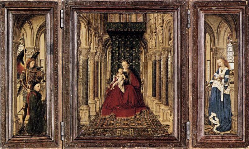 Богородица с младенцем на троне в храме (триптих), Ян ван Эйк, 1437 г