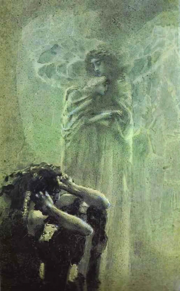 «Демон и ангел с душой Тамары», Михаил Александрович Врубель — описание картины