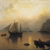 «Гора Драхенванд близ Мондзее» («В лодках»), Ханс Фредрик Гуде — описание картины