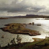 «Гора Драхенванд близ Мондзее» («В лодках»), Ханс Фредрик Гуде — описание картины