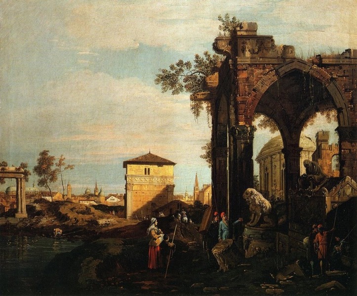 Каприччио с руинами и воротами Портелло в Падуе на канале Антонио (Каналетто)