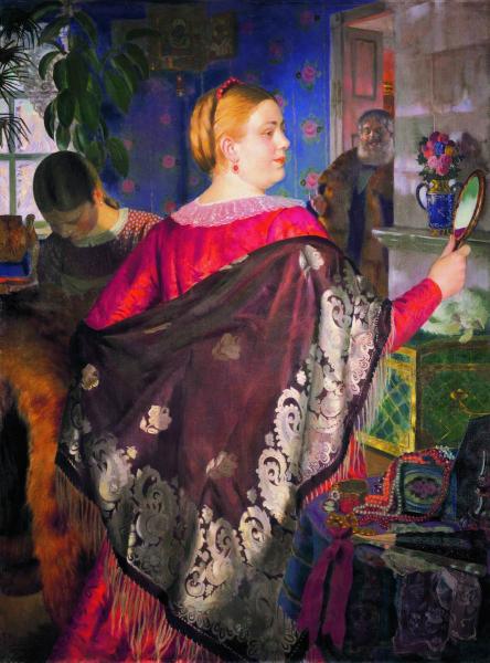 Купчиха с зеркалом, Кустодиев, 1920 г