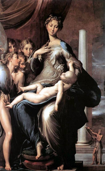 Мадонна с младенцем, ангелами и пророком (Мадонна с длинной шеей), Пармиджанино