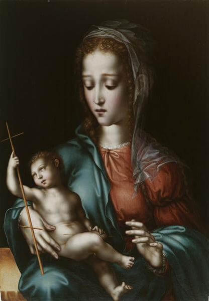 «Мадонна с младенцем и волчком в виде креста», Луис де Моралес — описание картины