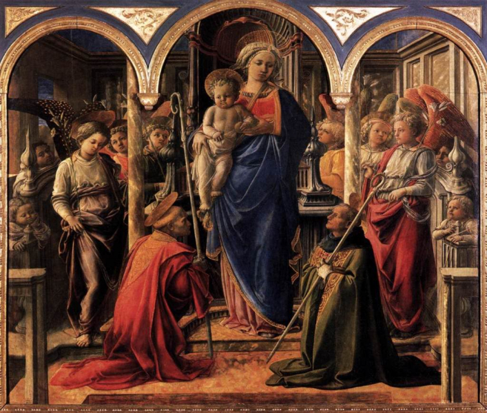 Мадонна с младенцем в окружении ангелов, Филиппо Липпи, 1437 г