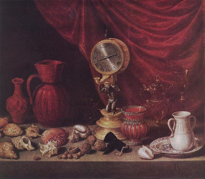 «Натюрморт с часами», Антонио Переда — описание картины