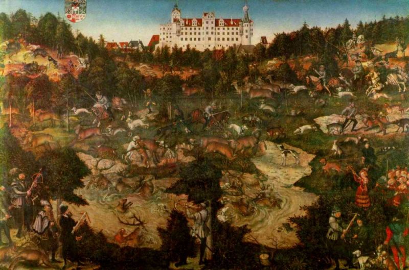 Охота на оленей и кабанов, Лукас Кранах Старший, 1544 г