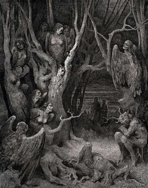 Описание иллюстрации Гюстава Доре «Лес самоубийц»