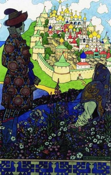 Описание иллюстрации Ивана Билибина «Гвидон и царица»