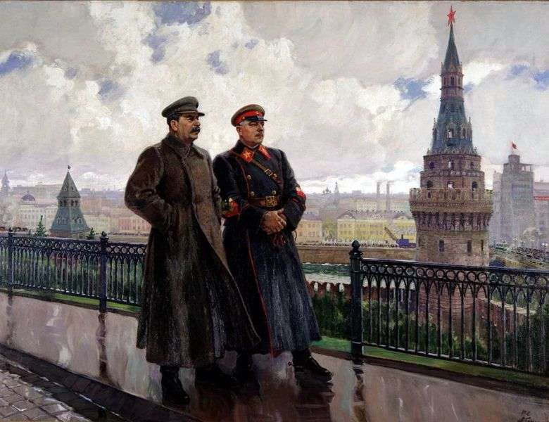Описание картины Александра Герасимова «Сталин и Ворошилов в Кремле»