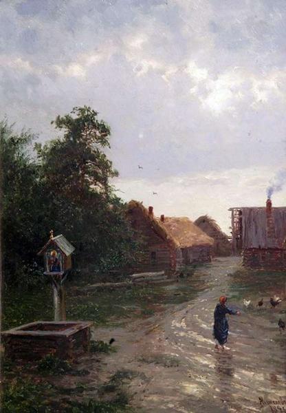 Описание картины Александра Киселева «Въезд в деревню» (1891 г)