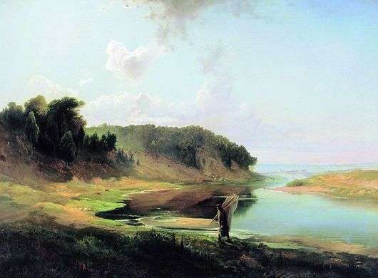 Описание картины Алексея Саврасова «Пейзаж с рекой и рыбаком»