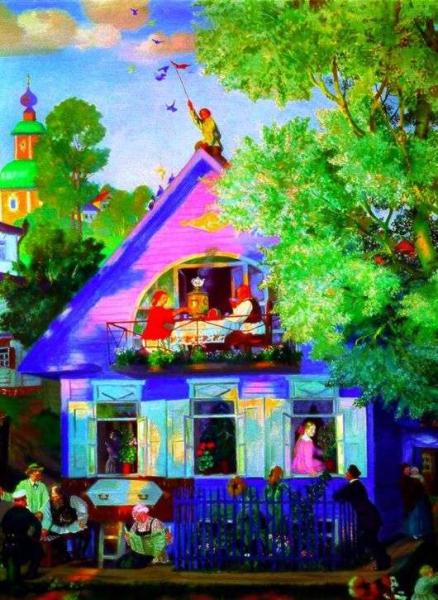 Описание картины Бориса Кустодиева «Голубой дом»
