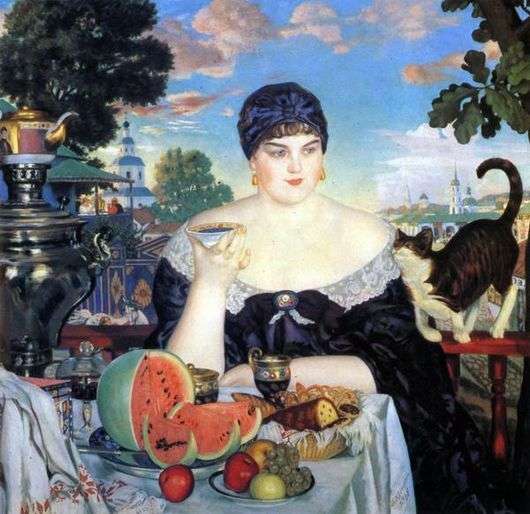 Описание картины Бориса Кустодиева «Покупатели за чаем»