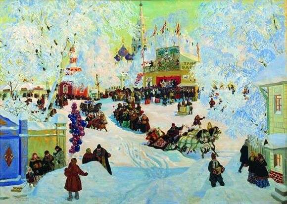 Описание картины Бориса Кустодиева «Зима. Масленичные гулянья»