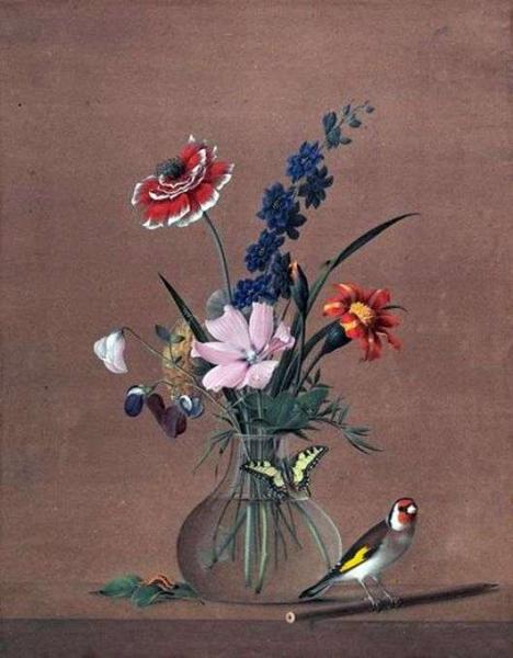 Описание картины Федора Толстого «Букет цветов, бабочка и птица»