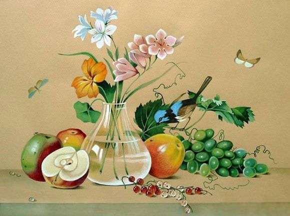 Описание картины Федора Толстого «Цветы, плоды, птица»