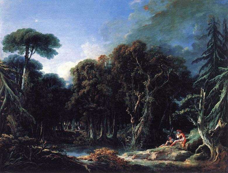 Описание картины Франсуа Буше «Лесной пейзаж с солдатами