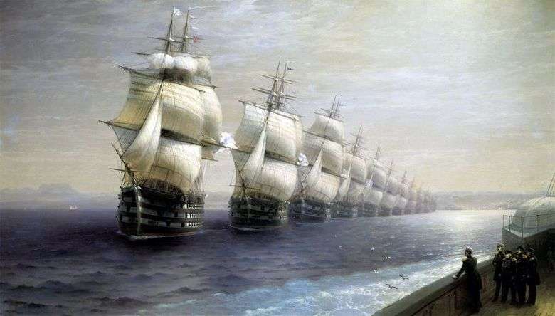 Описание картины Ивана Айвазовского «Обзор Черноморского флота»