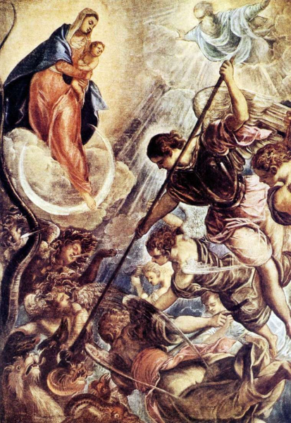 Описание картины Якопо Тинторетто «Битва архангела Михаила с сатаной»