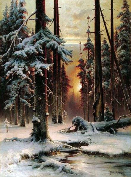 Описание картины Юлия Клевера «Зимний закат»