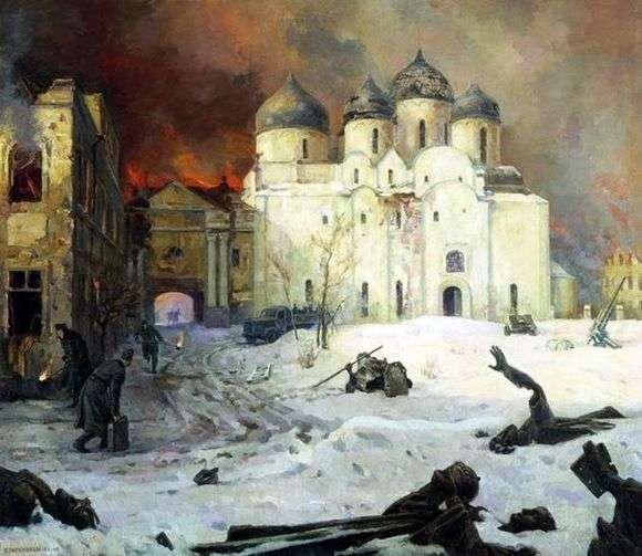 Описание картины Кукрыниксов «Бегство фашистов из Новгорода»