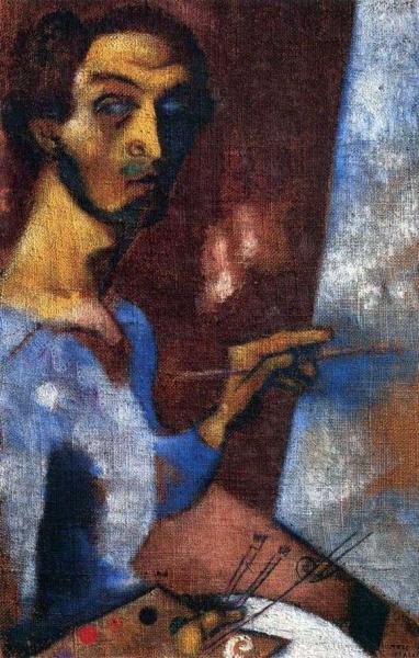 Описание картины Марка Шагала «Автопортрет с мольбертом»