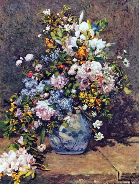 Описание картины Пьера Огюста Ренуара «Натюрморт с большой вазой цветов»