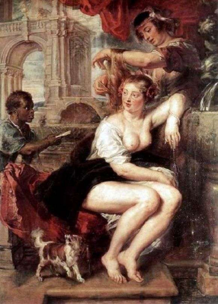 Описание картины Питера Рубенса «Пила у фонтана»