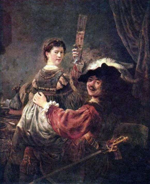 Описание картины Рембрандта Харменса ван Рейна «Автопортрет с Саскией»