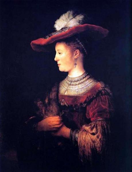 Описание картины Рембрандта Харменса Ван Рейна «Портрет Саскии в красной шляпе»