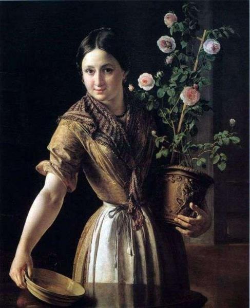Описание картины Василия Тропинина «Девушка с горшком роз»