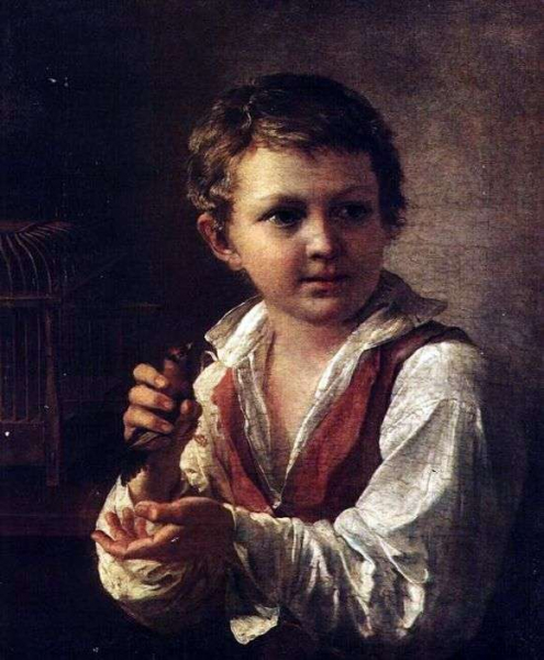 Описание картины Василия Тропинина «Мальчик со щеглом»