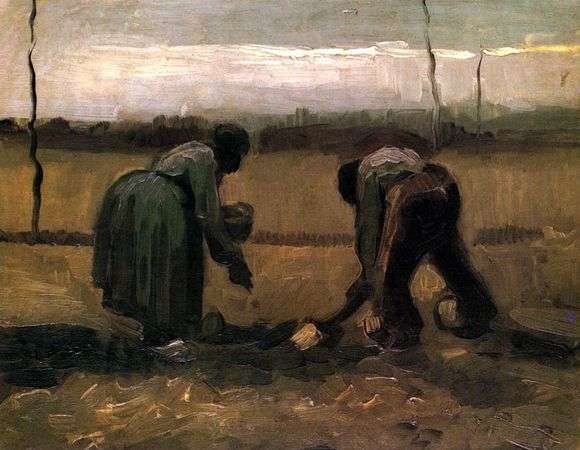 Описание картины Винсента Ван Гога «Крестьянин и крестьянка, сажающие картошку»
