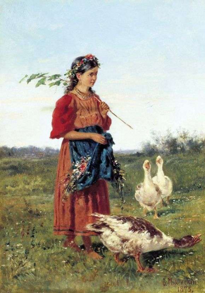 Описание картины Владимира Маковского «Девушка с гусями в поле»
