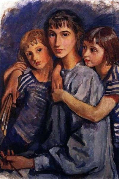 Описание картины Зинаиды Серебряковой «Автопортрет с двумя дочерьми»