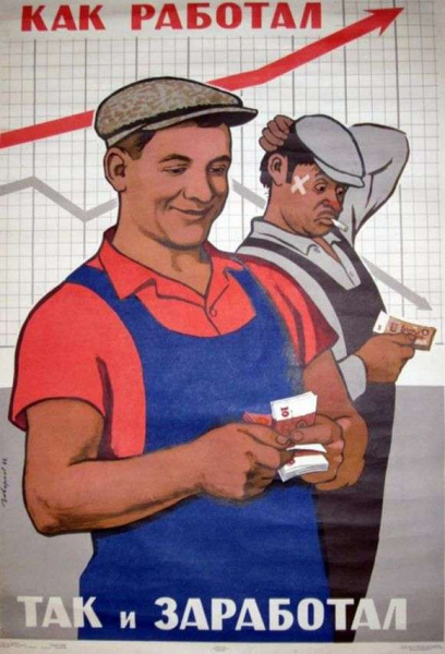 Описание советского плаката «Как работал, так и зарабатывал»