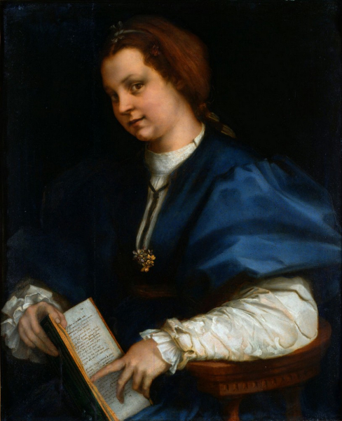 Портрет девушки с книгой стихов Петрарки, Андреа дель Сарто, 1528 г