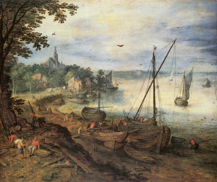 «Речной пейзаж с дровосеками», Ян Брейгель Старший — описание картины