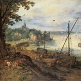 «Рыбный рынок на берегу реки», Ян Брейгель Старший — описание картины