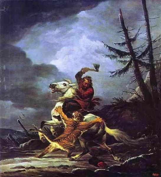 «Бой казака с тигром», Александр Осипович Орловский — описание картины