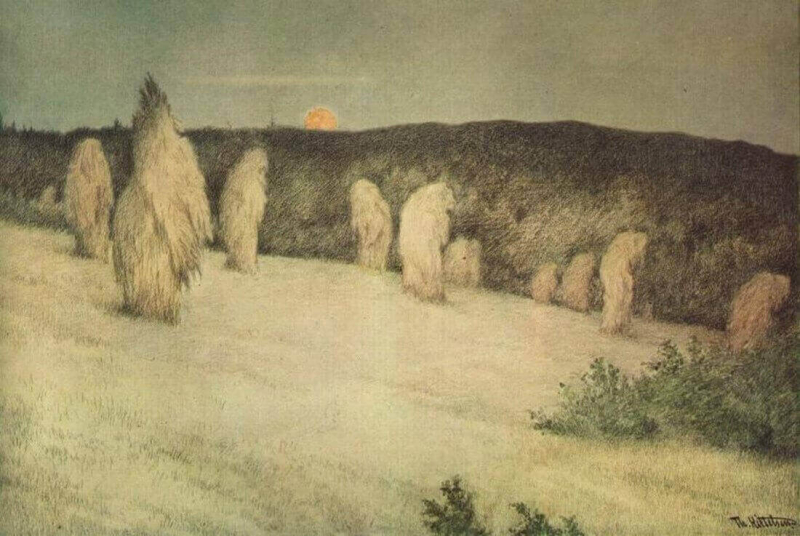 «Кусочки пшеницы в лунном свете», Теодор Киттельсен — описание картины