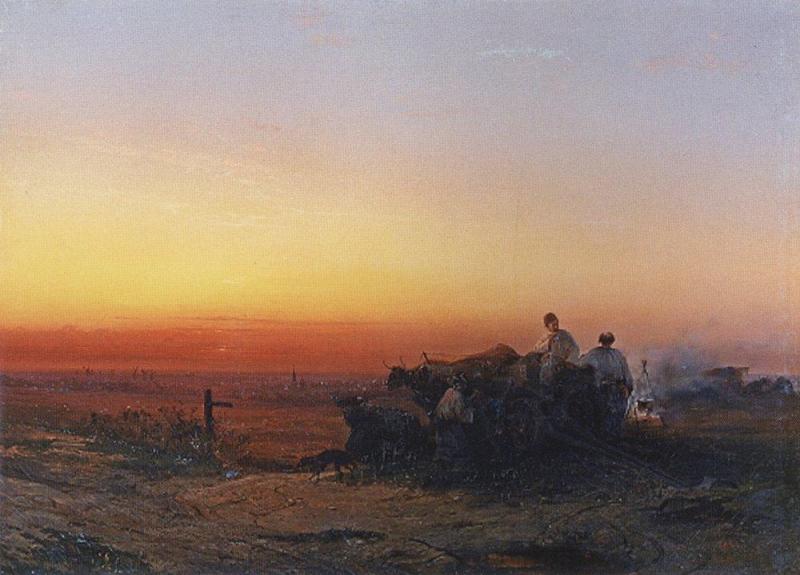 Степь с чумаками вечером, Саврасов, 1854 г