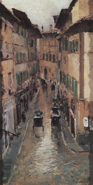 «Улица Флоренции под дождем», Константин Коровин — описание картины
