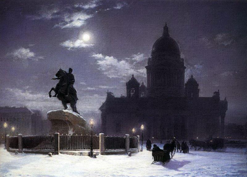 Вид на памятник Петру I на Сенатской площади в Санкт-Петербурге, Суриков